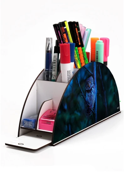 kutuTR Ahşap Vip Animalss Model Gökkuşağı Cetvelli Masaüstü Kalemlik Organizer Montajlı Kutulu ürün görseli 1