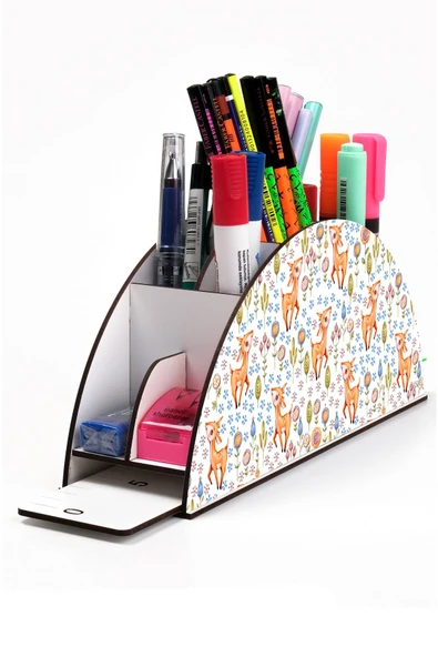 kutuTR Ahşap Vip Şirin Hayvanlar Model Gökkuşağı Cetvelli Masaüstü Kalemlik Organizer Montajlı Kutulu ürün görseli 1