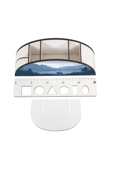 kutuTR Ahşap Vip Canlılar Gökkuşağı Cetvelli Masaüstü Kalemlik Organizer Montajlı Kutulu - Resim 4