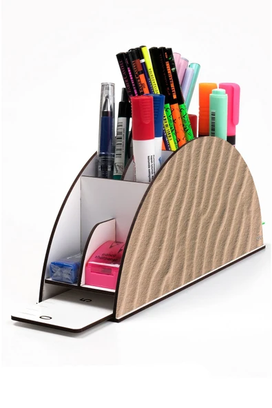 kutuTR Ahşap Vip Desenler Model Gökkuşağı Cetvelli Masaüstü Kalemlik Organizer Montajlı Kutulu ürün görseli 1