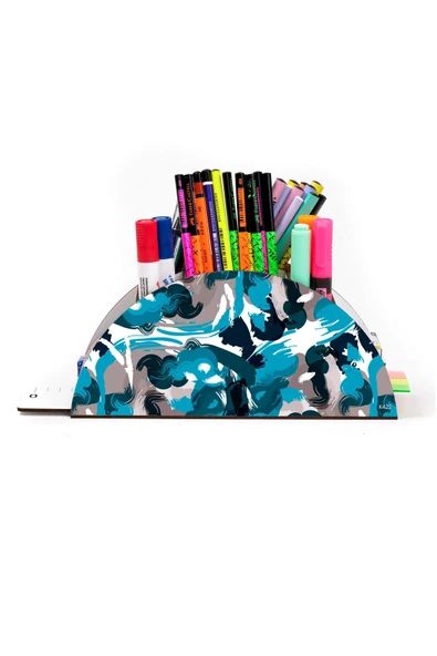 kutuTR Ahşap Vip Farklı Model Gökkuşağı Cetvelli Masaüstü Kalemlik Organizer Montajlı Kutulu - Resim 2