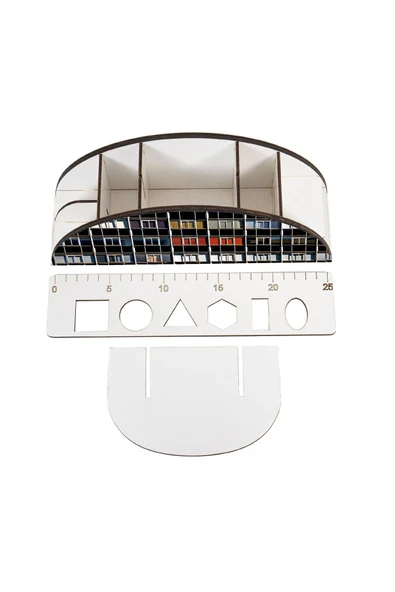 kutuTR Ahşap Vip Dalgalar Gökkuşağı Cetvelli Masaüstü Kalemlik Organizer Montajlı Kutulu - Resim 4