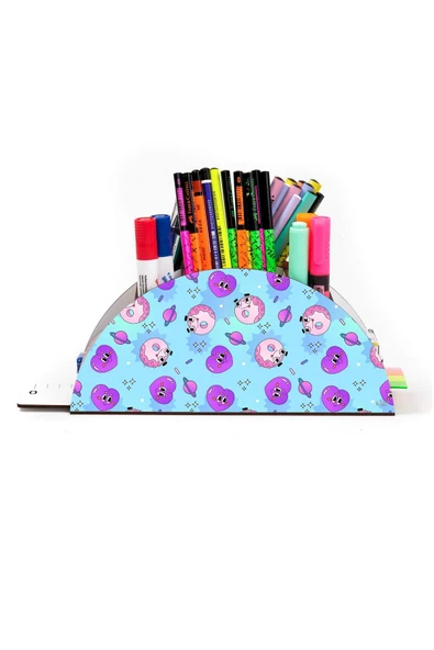 kutuTR Ahşap Vip Çeşitli Model Gökkuşağı Cetvelli Masaüstü Kalemlik Organizer Montajlı Kutulu - Resim 2