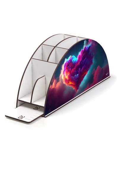 kutuTR Ahşap Vip Çeşitli Model Gökkuşağı Cetvelli Masaüstü Kalemlik Organizer Montajlı Kutulu - Resim 3