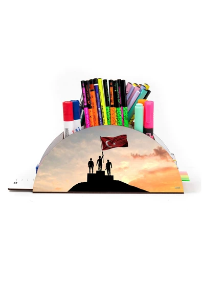 kutuTR Ahşap  Bayrak Gökkuşağı Cetvelli Masaüstü Kalemlik Organizer Montajlı Kutulu - Resim 2