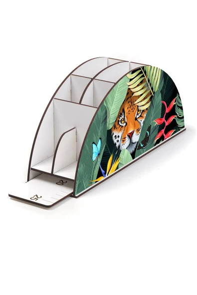 kutuTR Ahşap Vip Animals2 Model Gökkuşağı Cetvelli Masaüstü Organizer Montajlı Kutulu - Resim 3
