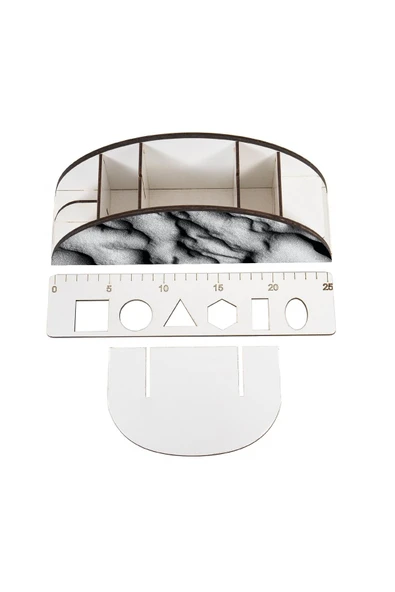 kutuTR Ahşap Vip Karışık Gökkuşağı Cetvelli Masaüstü Kalemlik Organizer Montajlı Kutulu - Resim 4