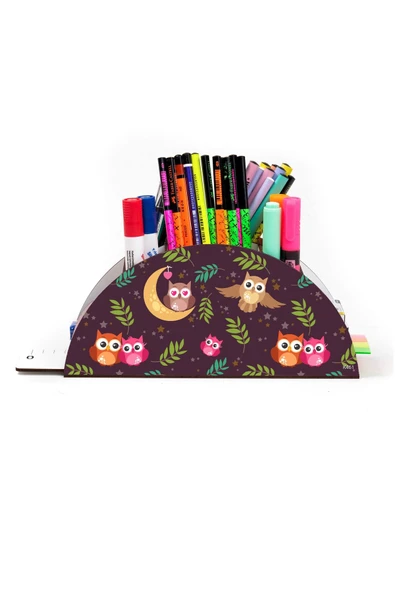 kutuTR Ahşap Vip Çeşitli Hayvanlar Model Gökkuşağı Cetvelli Masaüstü Kalemlik Organizer Montajlı Kutulu - Resim 2