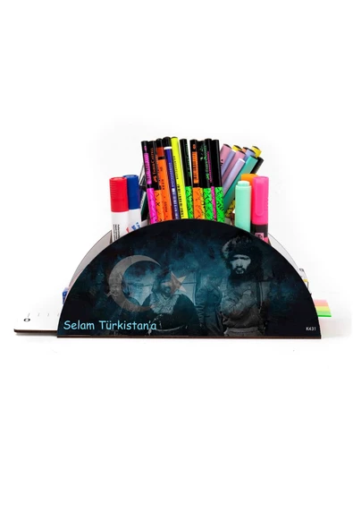 kutuTR Ahşap Vip Bayrak Gökkuşağı Cetvelli Masaüstü Kalemlik - Resim 2