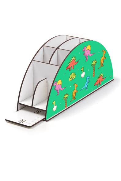 kutuTR Ahşap Vip Çeşitli Hayvanlar Model Gökkuşağı Cetvelli Masaüstü Kalemlik Organizer Montajlı Kutulu - Resim 3