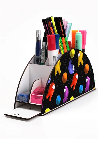 kutuTR Ahşap Vip Emoji Serisi Gökkuşağı Cetvelli Masaüstü Kalemlik Çocuklar Için Organizer Montajlı Kutulu ürün görseli 1