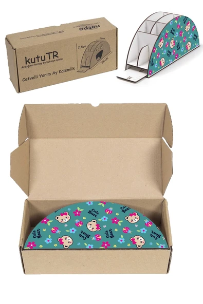 kutuTR Ahşap Vip Mini Animals Gökkuşağı Cetvelli Masaüstü Kalemlik Organizer Montajlı Kutulu - 6