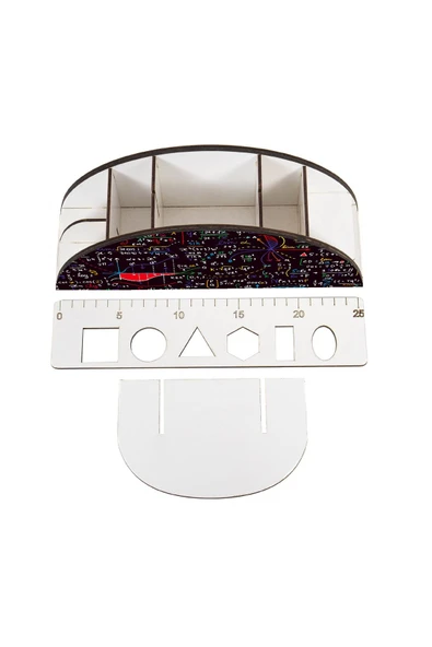 kutuTR Ahşap Vip Öğrenci Seri Gökkuşağı Cetvelli Masaüstü Kalemlik Organizer Montajlı Kutulu - Resim 3