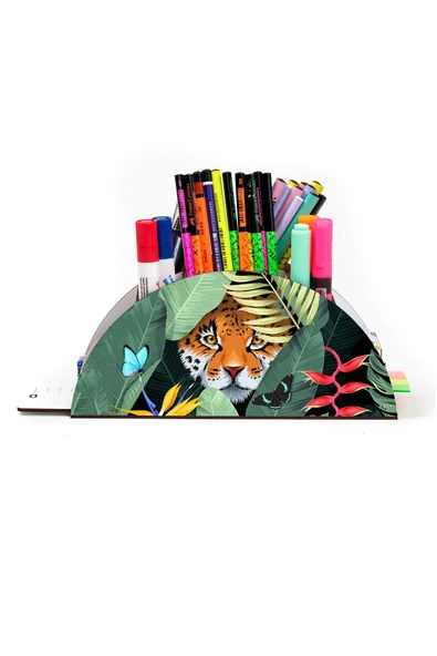 kutuTR Ahşap Vip Animals2 Model Gökkuşağı Cetvelli Masaüstü Organizer Montajlı Kutulu - Resim 2