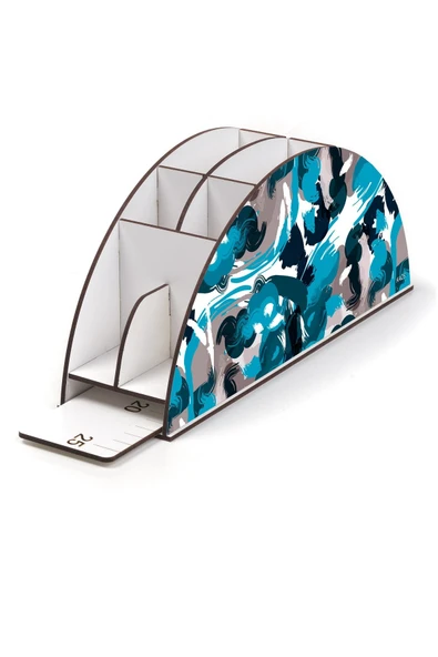 kutuTR Ahşap Vip Farklı Model Gökkuşağı Cetvelli Masaüstü Kalemlik Organizer Montajlı Kutulu - Resim 3