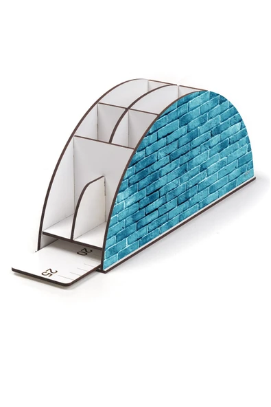 kutuTR Ahşap Vip Pattern Seri Gökkuşağı Cetvelli Masaüstü Kalemlik Organizer Montajlı Kutulu - Resim 3