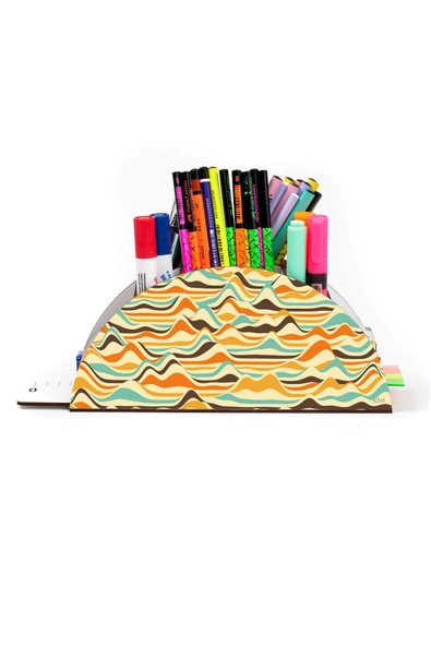 kutuTR Ahşap Vip Pattern Seri Gökkuşağı Cetvelli Masaüstü Kalemlik Organizer Montajlı Kutulu - Resim 2