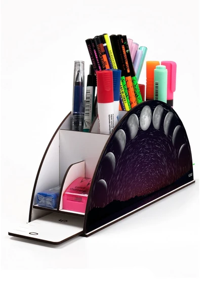 kutuTR Ahşap Vip Gezegen Seri Gökkuşağı Cetvelli Masaüstü Kalemlik Organizer Montajlı Kutulu ürün görseli 1