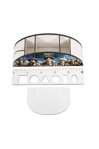 kutuTR Ahşap Vip Anime Serisi Gökkuşağı Cetvelli Masaüstü Kalemlik Çocuklar Için Organizer Montajlı Kutulu - Resim 4