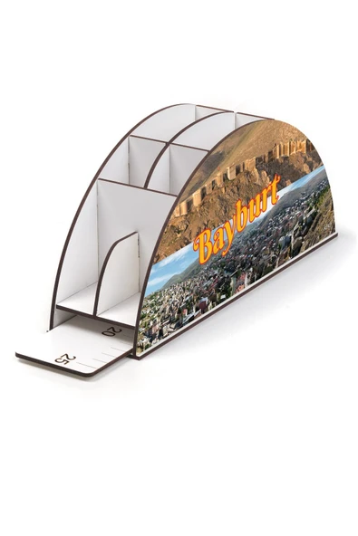 kutuTR Ahşap Vip Şehir Serisi Gökkuşağı Cetvelli Masaüstü Kalemlik Organizer Montajlı Kutulu - Resim 3