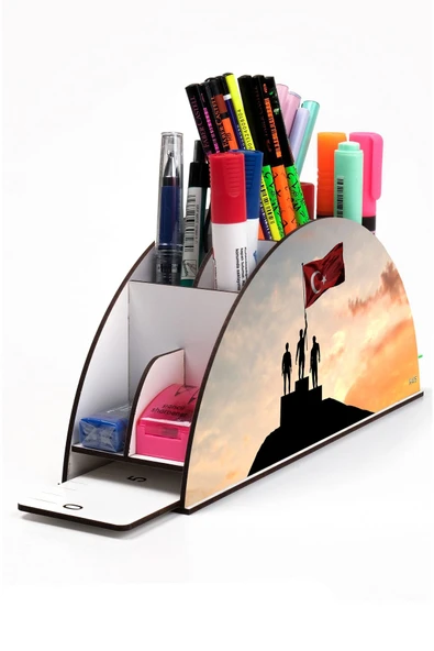 kutuTR Ahşap  Bayrak Gökkuşağı Cetvelli Masaüstü Kalemlik Organizer Montajlı Kutulu ürün görseli 1