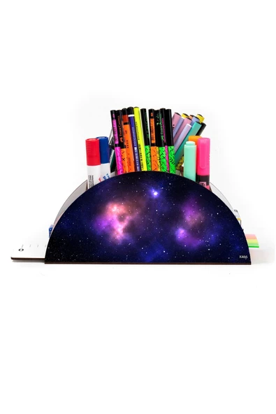 kutuTR Ahşap Vip Gökyüzü Serisi Model Gökkuşağı Cetvelli Masaüstü Kalemlik Organizer Montajlı Kutulu - Resim 2