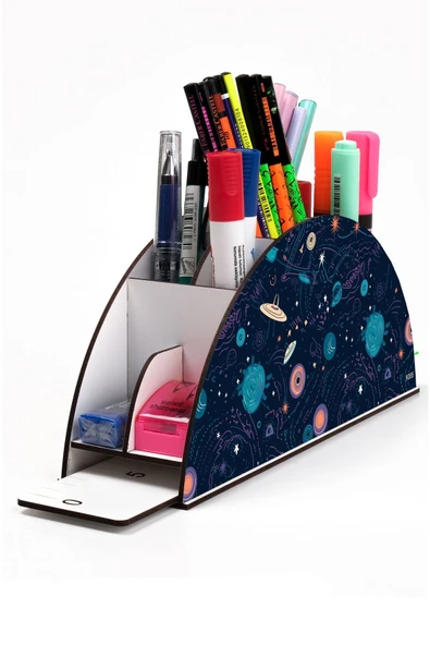 kutuTR Ahşap Vip Uzay Serisi Model Gökkuşağı Cetvelli Masaüstü Kalemlik Organizer Montajlı Kutulu ürün görseli 1