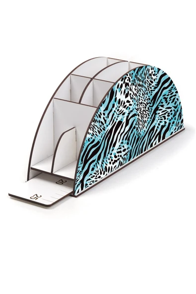 kutuTR Ahşap Vip Dalgalar Gökkuşağı Cetvelli Masaüstü Kalemlik Organizer Montajlı Kutulu - Resim 3