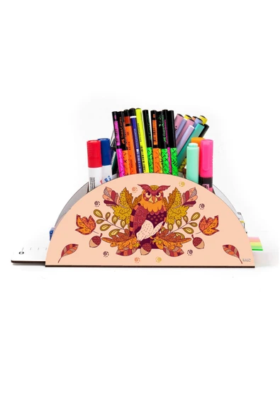 kutuTR Ahşap Vip Çeşitli Hayvanlar Model Gökkuşağı Cetvelli Masaüstü Kalemlik Organizer Montajlı Kutulu - Resim 2