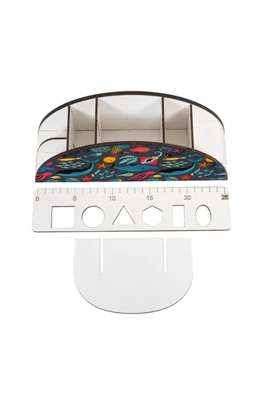 kutuTR Ahşap Vip Renkli Hayvanlar Gökkuşağı Cetvelli Masaüstü Kalemlik Organizer Montajlı Kutulu - Resim 4