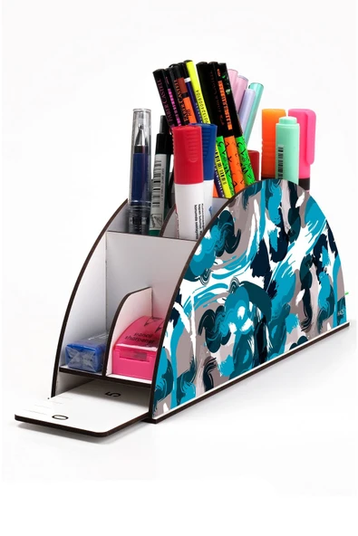 kutuTR Ahşap Vip Farklı Model Gökkuşağı Cetvelli Masaüstü Kalemlik Organizer Montajlı Kutulu ürün görseli 1