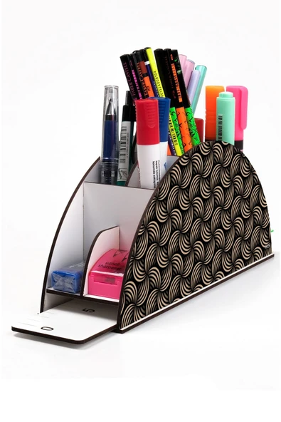 kutuTR Ahşap Vip Farklı Model Gökkuşağı Cetvelli Masaüstü Kalemlik Organizer Montajlı Kutulu ürün görseli 1