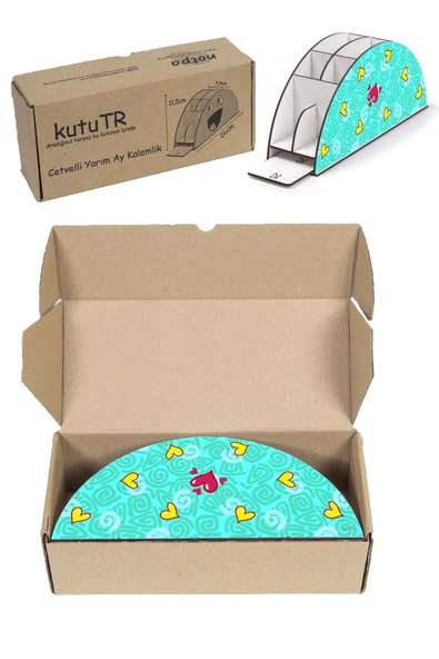 kutuTR Ahşap Vip Kalpler Seri Gökkuşağı Cetvelli Masaüstü Kalemlik Çocuklar Için Organizer Montajlı Kutulu - Resim 4