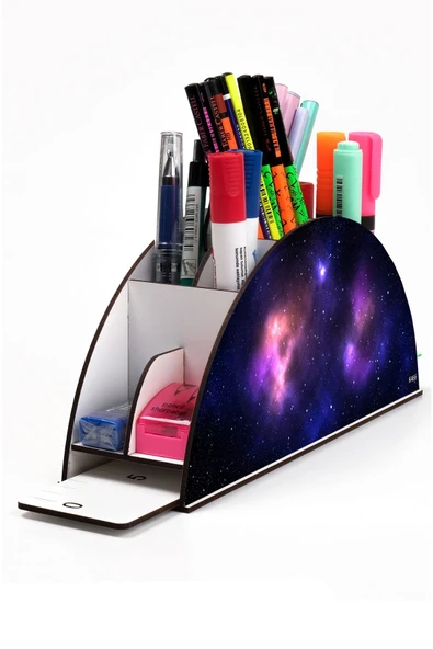 kutuTR Ahşap Vip Gökyüzü Serisi Model Gökkuşağı Cetvelli Masaüstü Kalemlik Organizer Montajlı Kutulu ürün görseli 1