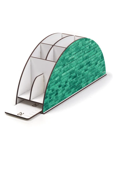 kutuTR Ahşap Vip Pattern Seri Gökkuşağı Cetvelli Masaüstü Kalemlik Organizer Montajlı Kutulu - Resim 3