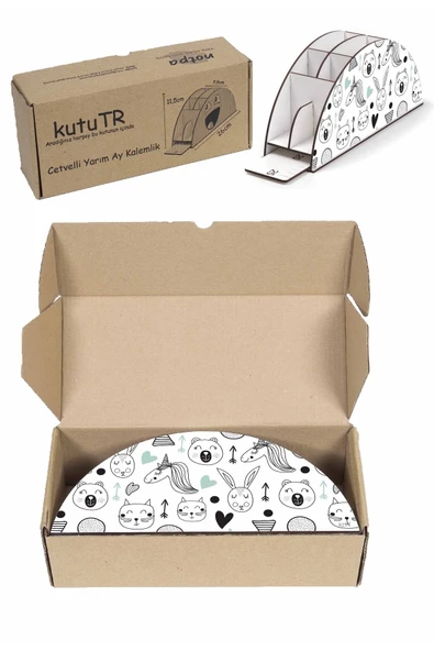 kutuTR Ahşap Vip Mini Animals Gökkuşağı Cetvelli Masaüstü Kalemlik Organizer Montajlı Kutulu - 6