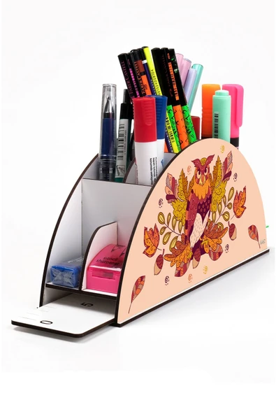 kutuTR Ahşap Vip Çeşitli Hayvanlar Model Gökkuşağı Cetvelli Masaüstü Kalemlik Organizer Montajlı Kutulu ürün görseli 1