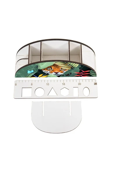 kutuTR Ahşap Vip Animals2 Model Gökkuşağı Cetvelli Masaüstü Organizer Montajlı Kutulu - Resim 4