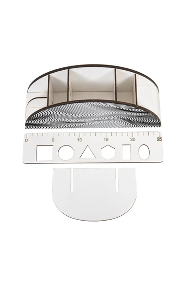 kutuTR Ahşap Vip Pattern Seri Gökkuşağı Cetvelli Masaüstü Kalemlik Organizer Montajlı Kutulu - Resim 4