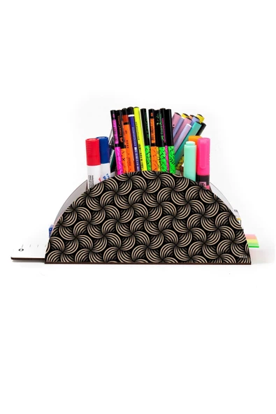 kutuTR Ahşap Vip Farklı Model Gökkuşağı Cetvelli Masaüstü Kalemlik Organizer Montajlı Kutulu - Resim 2