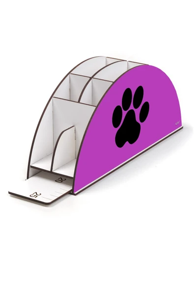 kutuTR Ahşap Vip Pati Serisi Gökkuşağı Cetvelli Masaüstü Kalemlik Organizer Montajlı Kutulu - Resim 3