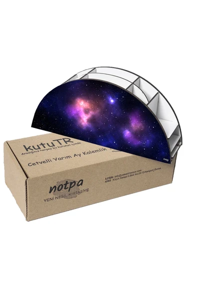 kutuTR Ahşap Vip Gökyüzü Serisi Model Gökkuşağı Cetvelli Masaüstü Kalemlik Organizer Montajlı Kutulu - Resim 6