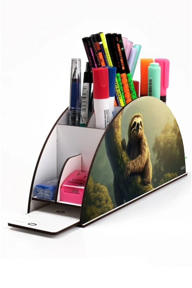 kutuTR Ahşap Vip Şirin Hayvanlar Model Gökkuşağı Cetvelli Masaüstü Kalemlik Organizer Montajlı Kutulu ürün görseli 1