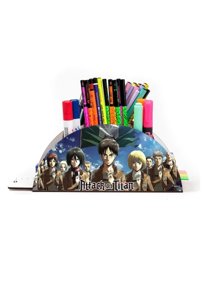 kutuTR Ahşap Vip Anime Serisi Gökkuşağı Cetvelli Masaüstü Kalemlik Çocuklar Için Organizer Montajlı Kutulu - Resim 2