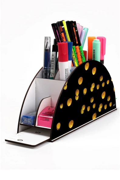 kutuTR Ahşap Vip Dalgalar Gökkuşağı Cetvelli Masaüstü Kalemlik Organizer Montajlı Kutulu ürün görseli 1