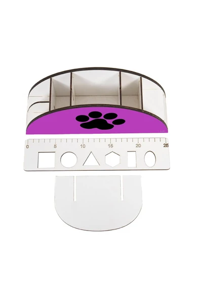 kutuTR Ahşap Vip Pati Serisi Gökkuşağı Cetvelli Masaüstü Kalemlik Organizer Montajlı Kutulu - Resim 4