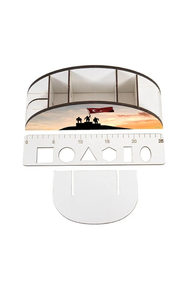 kutuTR Ahşap  Bayrak Gökkuşağı Cetvelli Masaüstü Kalemlik Organizer Montajlı Kutulu - Resim 4