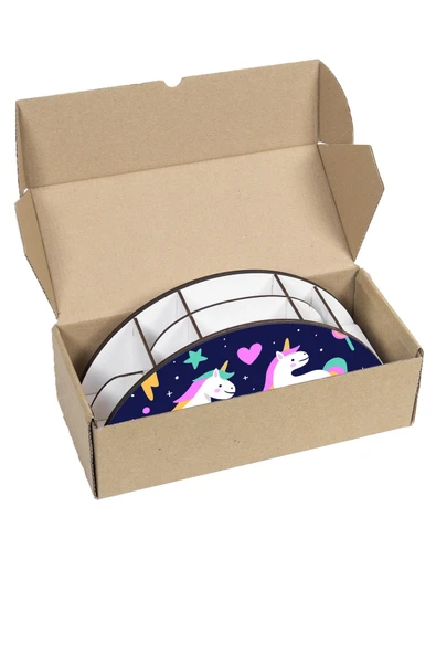 kutuTR Ahşap Vip Unicornlar Model Gökkuşağı Cetvelli Masaüstü Kalemlik Organizer Montajlı Kutulu - Resim 7