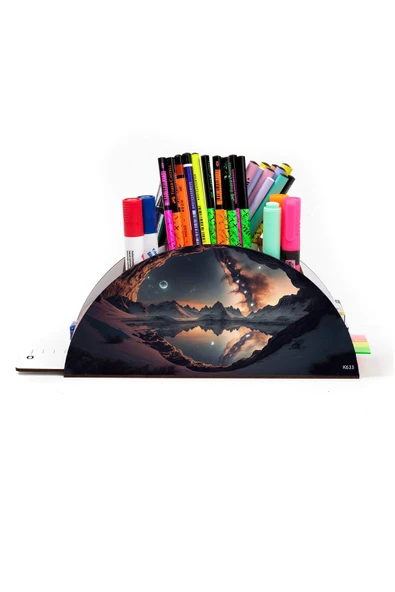 kutuTR Ahşap Vip Fantastik Gökkuşağı Cetvelli Masaüstü Kalemlik Organizer Montajlı Kutulu - Resim 2