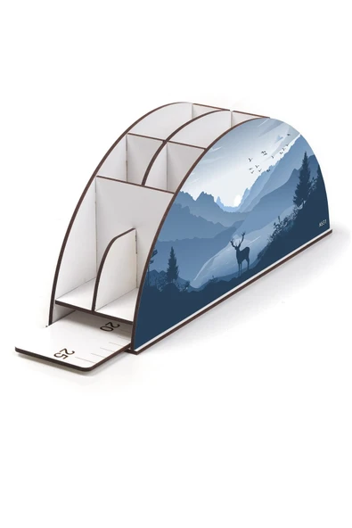 kutuTR Ahşap Vip Canlılar Gökkuşağı Cetvelli Masaüstü Kalemlik Organizer Montajlı Kutulu - Resim 3